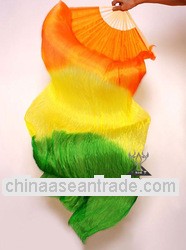 Professional Mixed Color Belly Dance Bamboo Handle Silk Fan Veil