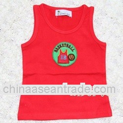 Red Baby Boys Cotton Tank Top with Basketball