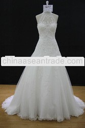 Round collar sweetheart neckline beading lace wedding dress
