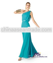 SPD0110 2014 latest design one shoulder sleeveless ladies' formal dress with beadings adorn long