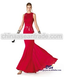 SPD0114 Designer 2014 newest bright dark red draped tank bodice beaded sequins trimmed chiffon royal