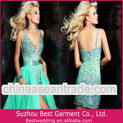 Sexy Spaghetti Strap V-neck Sheath Beaded Bodice with Tulle Skirt Detachable Skirt Prom Dresses