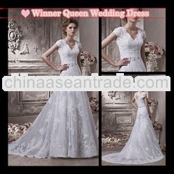 Vintage short sleeve a-line appliqued lace wedding dress 2013 from china manufacturer tb328