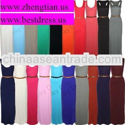 WOMENS LONG JERSEY RACER BACK BELTED MAXI DRESS WOMENS 7025