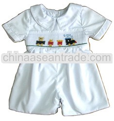 White Smocked Bear & Train Baby Boys short-all