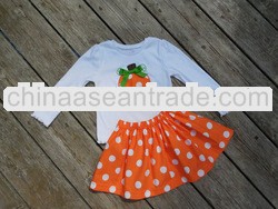 Wholesale 100%cotton baby summer clothing sets long sleeve top/pants withdouble ruffle in set