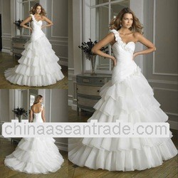 Wholesale price elegant 2013 latest patterns floral one shoulder wedding dress