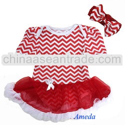 Xmas Baby Girls Red White Chevron Tutu Bodysuit Romper Pettiskirt Bow 2pcs 0-18M