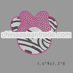 Zebra Minnie hot fix rhinestone iron on transfer design for T-shirt