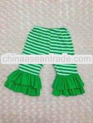 baby christmas long pant !100% cotton ,green strips cotton pant with ruffle for baby girls