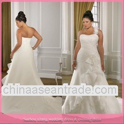 c517 One shoulder lace appliqued empire waist plus size wedding dress