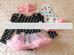 cotton dots baby romper with headband and leg warmers set