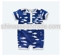 davebella 2013 summer new arrival 100% cotton fish printed baby boy rompers DB158