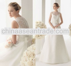 empire a line floor length short lace sleeve mermaid wedding dress,bowknot embroidery fold bridal go