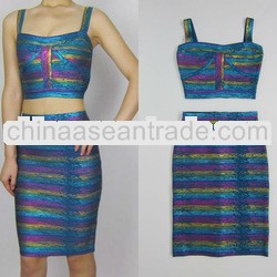 foil printing two piece bandage dress women 2013