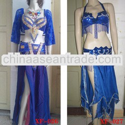 high-quality blue belly dance sequin bra tops and belt set (XF-026, XF-027)