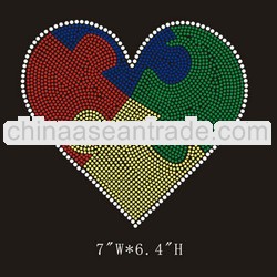 hot fix motif rhinestone heat transfer Autism Heart for tshirts