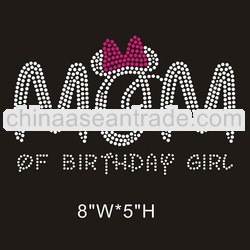 hot fix rhinestone transfer motif Mom of Birthday Girl for t shirts