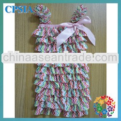 latest!!rainbow chevron romper baby girl satin romoer with bows