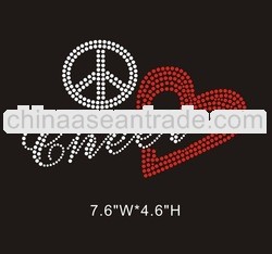 peace love cheer hot fix motif rhinestone heat transfer for t shirts