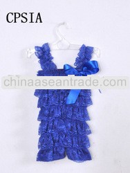 posh cute royal blue lace romper with straps for baby