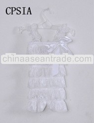 posh cute white lace romper with straps for baby