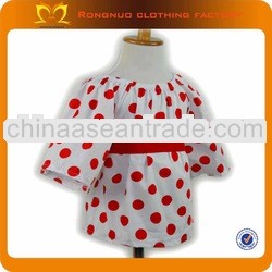 wholesale children's white with red polka dot fluffy short sleeves clothing set,kids fancy ruffl
