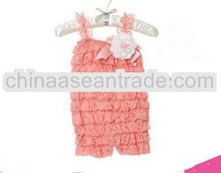 wholesale infant pink lace ruffle romper for baby