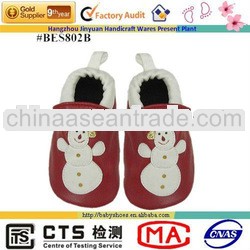 2012 fashion snowman cartoon design soft sole leather baby shoes