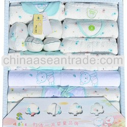 2013 autumn cartoon bear print long sleeve organic cotton baby nightwear clothes baby layette sets t