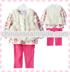 2013 fashion baby clothes autumn floral print cotton velvet coat baby shirts + pants set girl tc5031