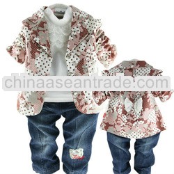 2013 hot sale fashion casual cotton long sleeve lace sweet bows baby girls clothes 3 piece coat suit