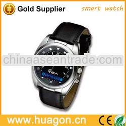 2013 latest bluetooth mobile watch with real leather watchband
