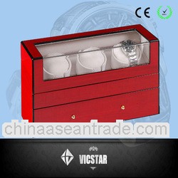 3 Motors Cherry Wood High Gloss Finish Electronic Watch Winder with 1 drawer