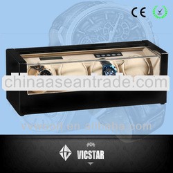 4 Motors Black Wooden Automatic Watch Winder Box with LCD Controller
