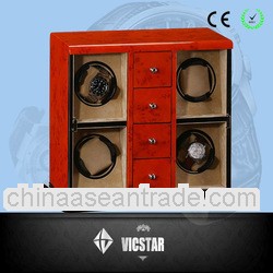 4 Motors Blond burlwood Wooden Watch Winder with 1 Drawner