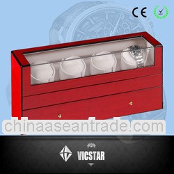 4 Motors Cherry Wood High Gloss Finish Electronic Watch Box Winder with 1 drawer