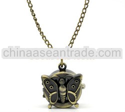 Bronze Tone Necklace Quartz Butterfly Pocket Watch 83cm(32-5/8")