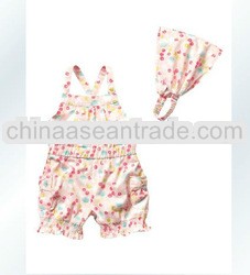 D90327K SUMMER NEW GIRLS FLORAL BIB+HEADWEAR SETS