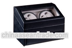 Dual Black Leather Boxy Watch Winder