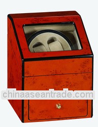 Dual Blond Burlwood Watch Winder Case with 1 Drawer