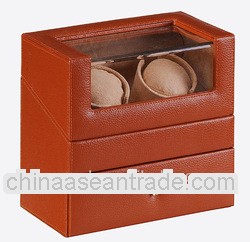 Dual Brown Leather Automatic Wristwatch Box