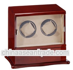 Dual Dark Maple Boxy Watch Winder with Bottom Drawer
