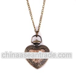 Love heart japan movt antique copper pocket watches necklace
