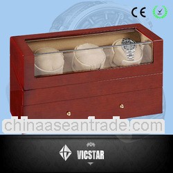 Triple Dark maple Wooden Automatic Watch Winder box with 1 drawer