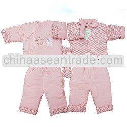 Winter girl clothing 100% cotton long sleeve circle dot turndown collar thick warm baby clothing tc1