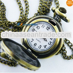 antique copper quartz flower pocket watch with necklace chain free shipping