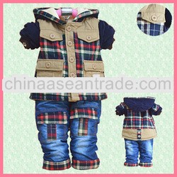 baby boy clothing winter plaid thick hooded set top and pants tc5255