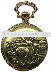 popular gold plating metal case Pocket Watch With Deer