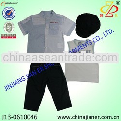 summer woven fabric boys suit clothes & baby 4 pcs suit